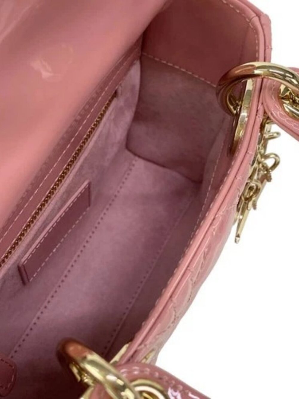 DIOR/ChristianDior Lady Dior Mini Bag Pink Patent Leather Handbag - Picture 6 of 16